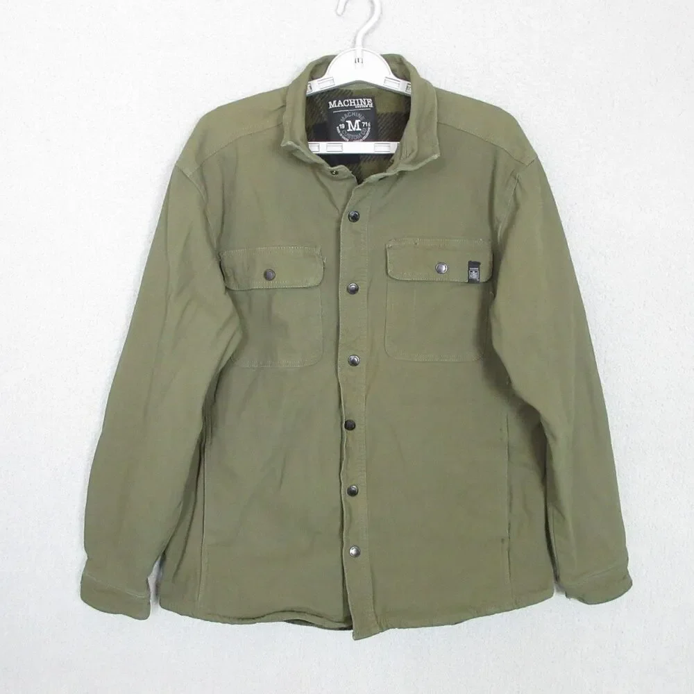 Machine Custom Co Jacket Mens M Olive Green Lined Snap Front Outdoor Workwear